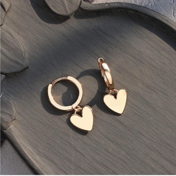 Gold 14k Gold Plated Heart Huggie Hoop Earrings - Picture 2 of 4